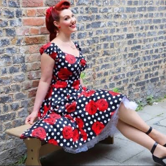 COLLECTIF | Delores Polka Dot Rose Print Doll Dress - Picture 5 of 11
